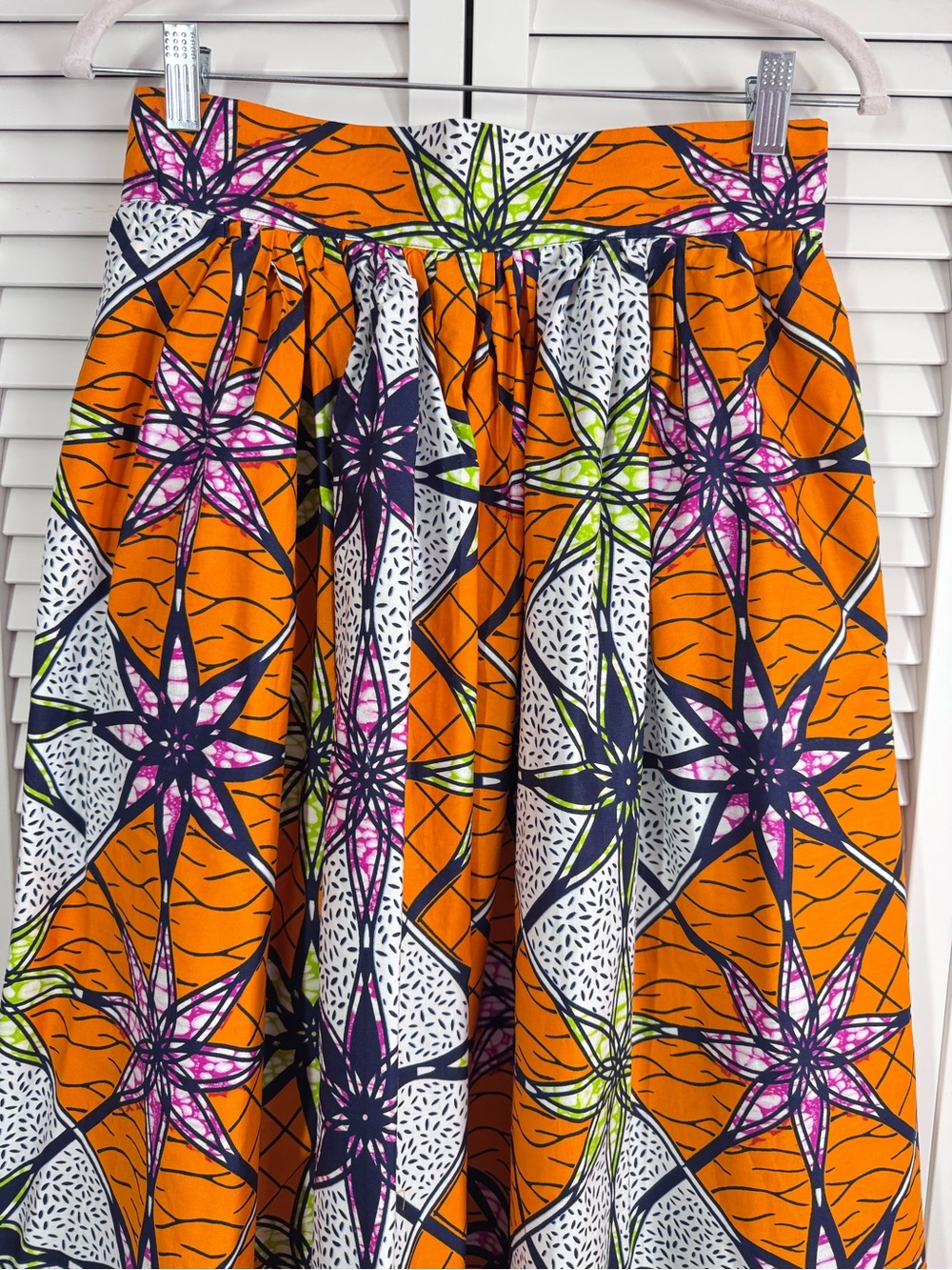 Chen Burkett New York Long Maxi Skirt African Print Orange Geometric Medium - Picture 2 of 11